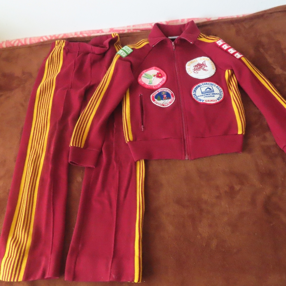 Vintage 80s Speedo  Red acrylic Tracksuit Warmup Set Jacket Pants M patches